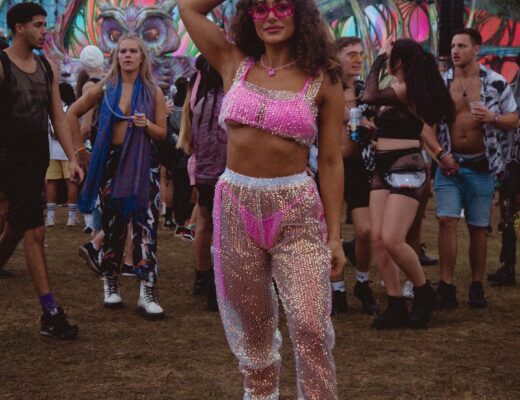 edc orlando outfir insto pink sequin pants dr marten combat boots pink retro glasses